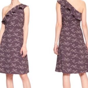Banana Republic Factory Dusty Purple Bow Print Ruffled One Shoulder A-Line Dress